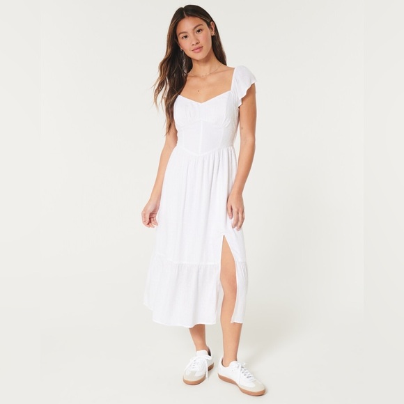 Hollister Dresses & Skirts - Hollister Lace Up Back Midi Dress White Size Large Fairy Coquette Milkmaid